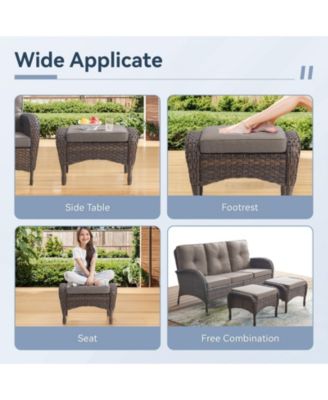 5-Piece Brown Wicker Patio Conversation Set with Olefin Cushions Patio Swivel Chairs and Ottomans