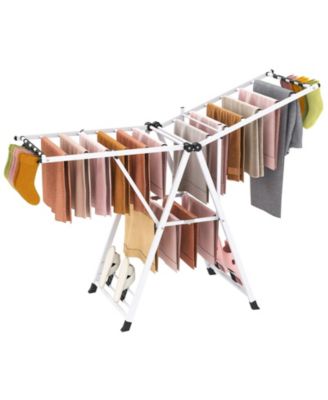 64" Clothes Drying Rack with Height-Adjustable Wings, Folding Laundry Rack