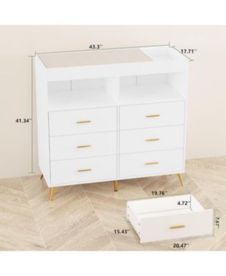 Dresser for Bedroom with 6 Drawers, Multi-Functional Nursery Dresser with LED Lights & Charging Station