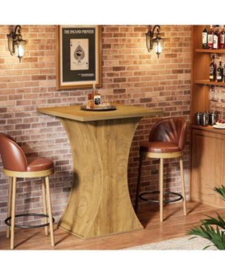 39.4" H Square Bar Table, Farmhouse High Top Bistro Pub Cocktail Table with Curved Profile, Wood Home Bar Unit