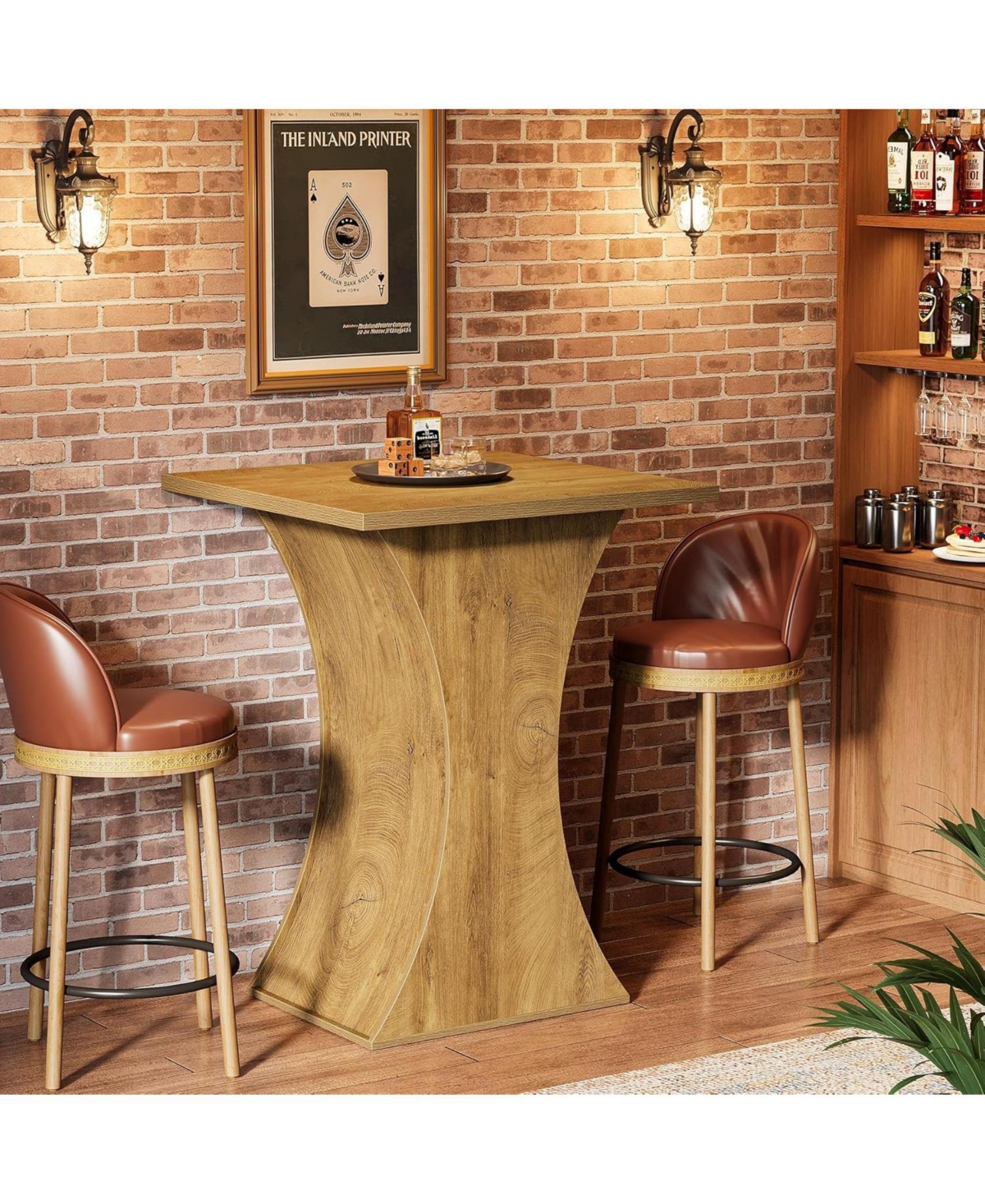 Tribesigns 39.4" H Square Bar Table, Farmhouse High Top Bistro Pub Cocktail Table with Curved Profile, Wood Home Bar Unit