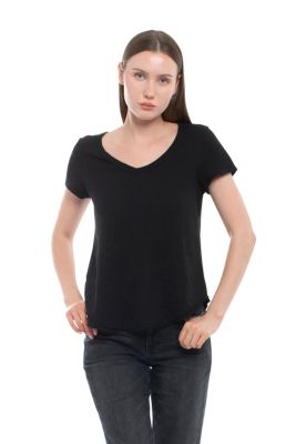 Women's Clothing Short Sleeve Shrunken V-Neck Shirttail Tee