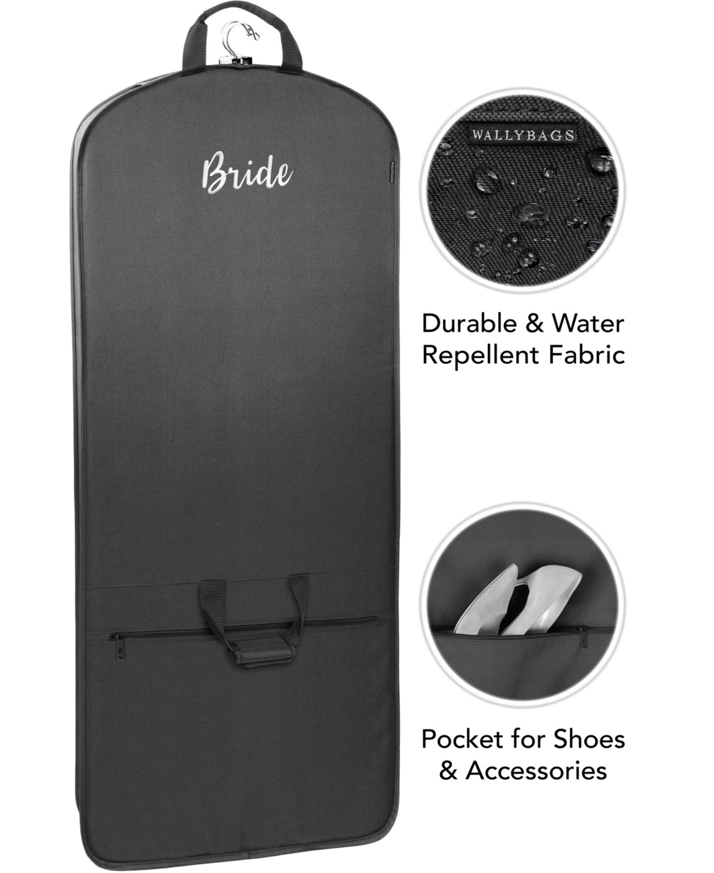 Сумка WallyBags 60" Premium Tri-Fold Travel Garment Bag with Pocket and Bride Embroidery, цвет: Чёрный — фото 3