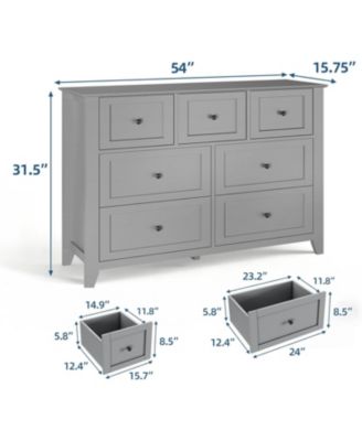 7 Drawer Dresser for Bedroom – 54" Wide Modern Wooden Chest with Deep Drawers, Metal Knobs, for Hallway, Entryway