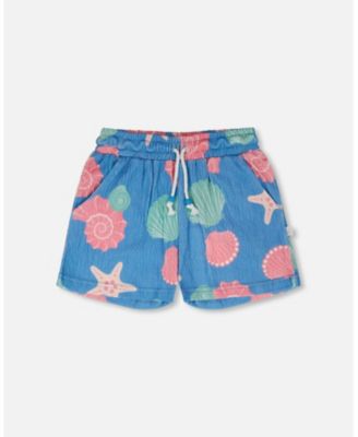 Big Girls Crinkle Jersey Shorts Blue Shell Print