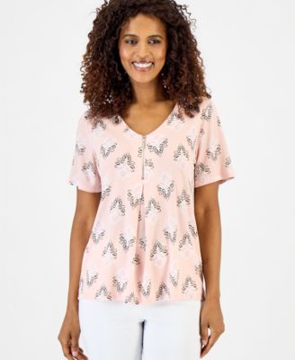 Women's V-Neck Front-Zip Pleated Top