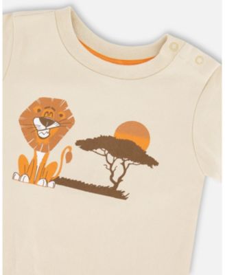 Baby Boys Cotton T-Shirt and Short Set Beige and Orange