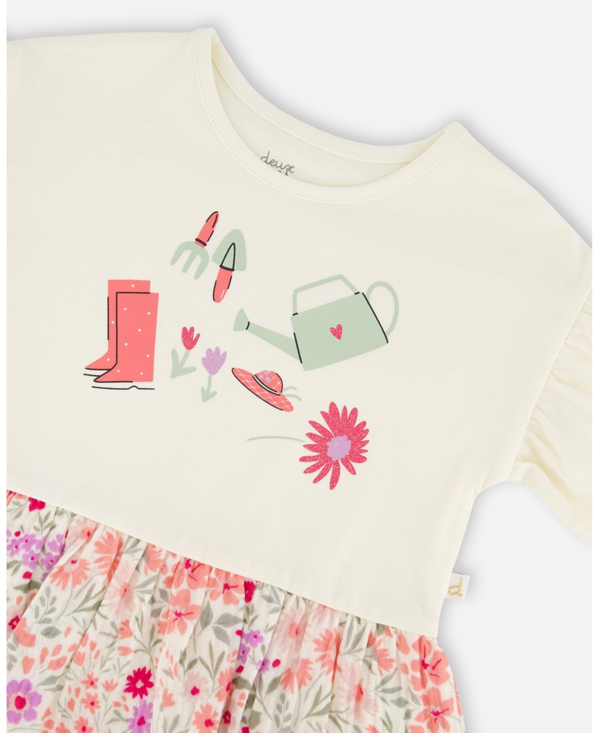 Deux par Toddler Girls Cotton Bi-Material Tunic Flowers Print