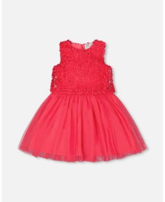 Big Girls Sleeveless Textured Rosette Dress Pink