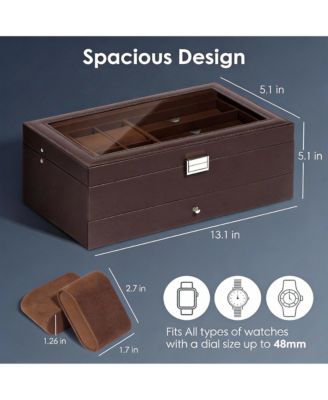 Premium Leather Watch & Jewelry Organizer with Glass Lid