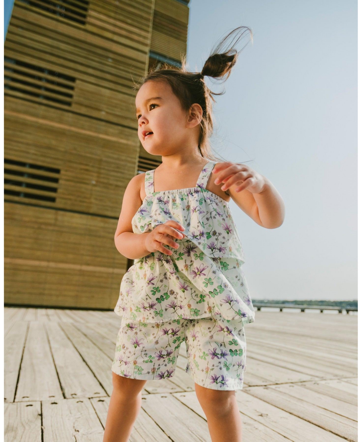 Deux par Toddler Girls Jersey Romper with Tiers Printed Flowers