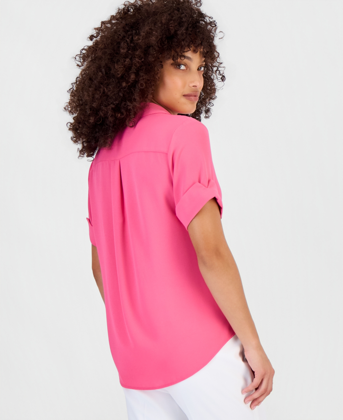 Anne Klein Essentials Petite Short-Sleeve Button-Front Shirt