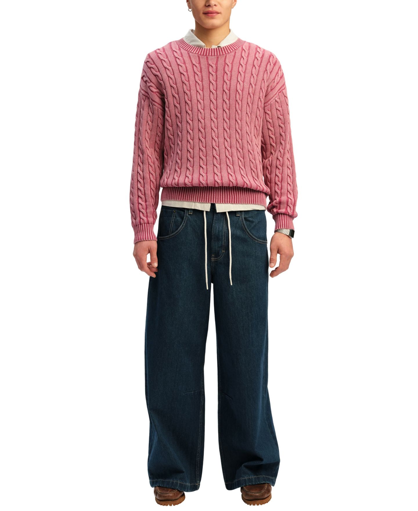 Мужской свитер COTTON ON Regular-Fit Crewneck Knit, цвет: Потёртый ягодный — фото 2