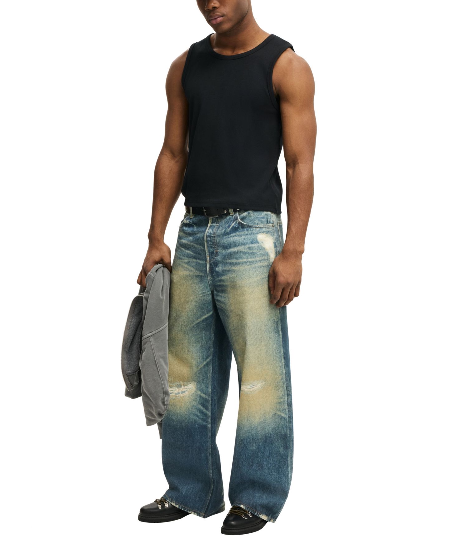 Мужской топ COTTON ON Sleeveless Ribbed Tank Undershirt, цвет: Чёрный — фото 3