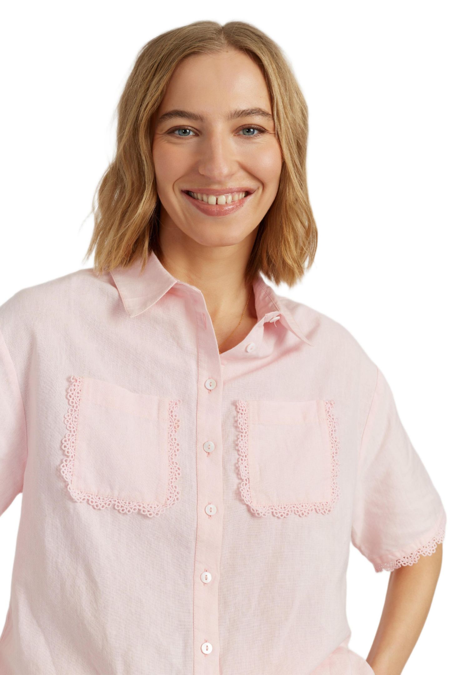 Женская рубашка Chinti & Parker Sienna Linen-Blend Scallop Edge, цвет: Светлый розовый — фото 3