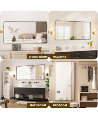 72x36 Inch Black Metal Frame Bathroom Mirror | Rounded Rectangle Anti-Rust Vanity Wall Mirror | Horizontal or Vertical Mount for Bathroom