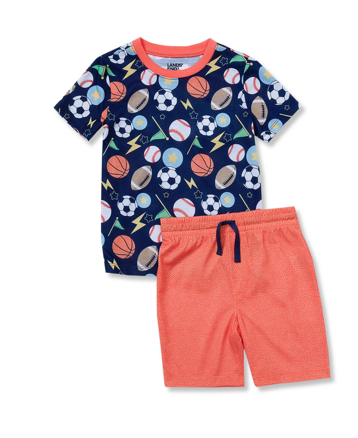 Lands' End Big Boys Short Sleeve Tee and Shorts Pajama Set - Sports/papaya