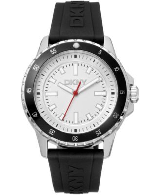 Men's Sport Watch Silver Dial Black Silicone Strap, 43mm