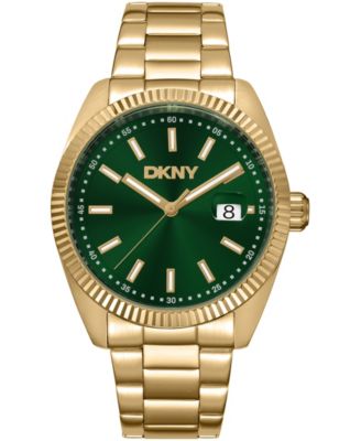 Men's Date Dark Green Dial Gold-Tone Stainless Steel Bracelet Watch, 40mm