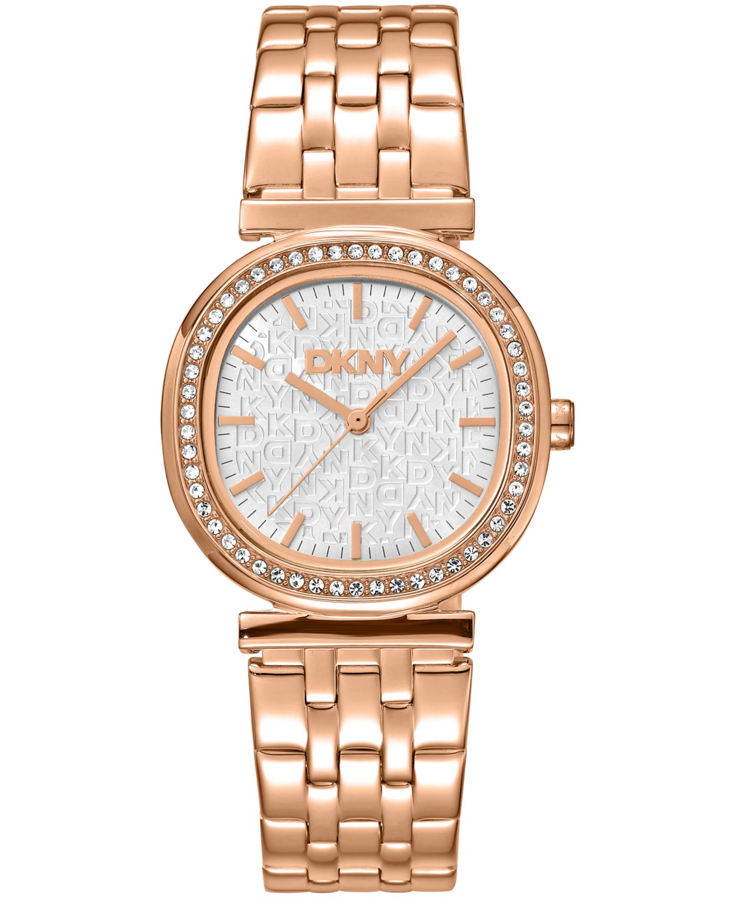 Женские часы DKNY Silver Dial Crystal Bezel Red-Gold Tone Stainless Steel Bracelet Watch, 30mm — фото 1