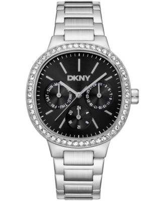Women's Black Dial Crystal Bezel Stainless Steel Bracelet Multifunctional Watch, 36mm