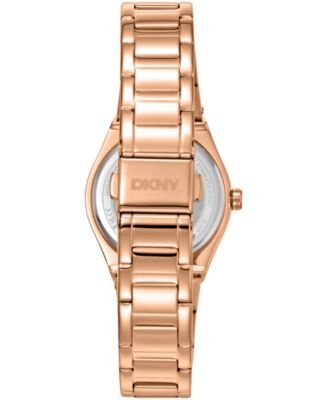 Women's Silver Dial Crystal Dial Markers Crystal Bezel Rose-Gold Tone Stainless Steel Bracelet Watch, 30mm