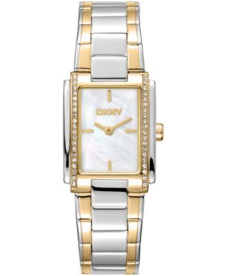 Women's White MOP Dial Crystal Accented Case Two-Tone Gold Stainless Steel Bracelet Watch, 23 x 30mm