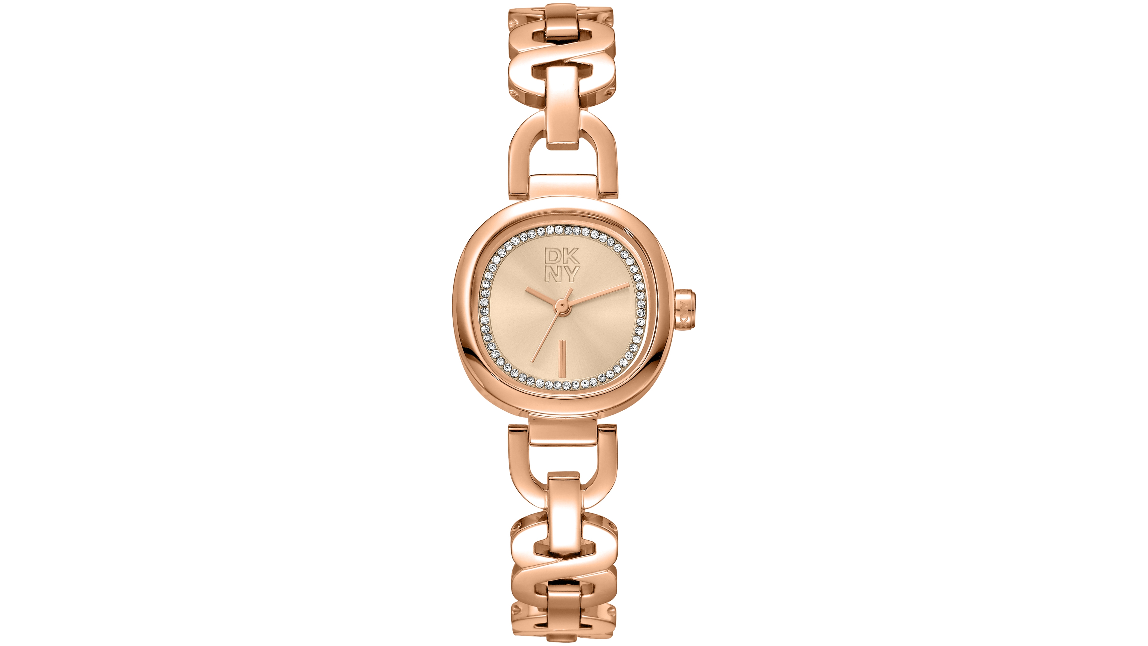 Dkny Women's Rose Gold Crystal Accented Dial Rose-Gold Tone Stainless Steel Open Link Bracelet Watch, 24mm
