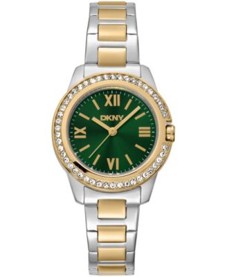 Women's Green Dial Crystal Bezel Two-Tone Gold Stainless Steel Bracelet Watch, 30mm