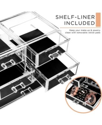 Clear Makeup Organizer Display - Stylish Storage Case for Cosmetics, Jewelry & Hair Accessories(2 Large, 4 Small Drawers)