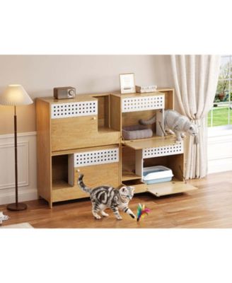 Modern 2-in-1 Cat Furniture Set: Litter Box Enclosure & Cat House Side Table with Storage