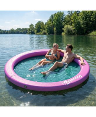 8FT Inflatable Water Hammock Floating Ring Dock Platform,