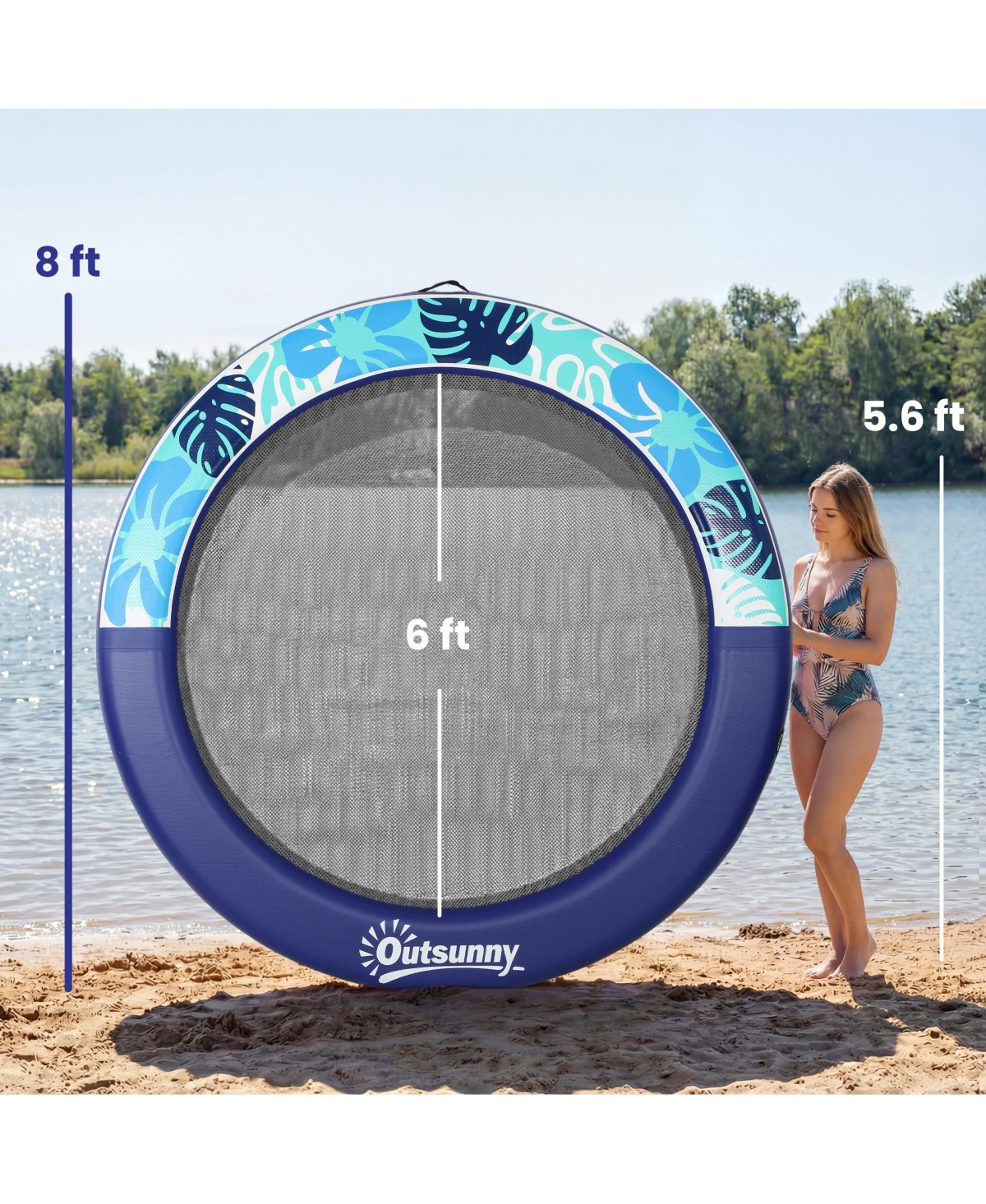 Outsunny 8FT Inflatable Water Hammock Floating Ring Dock Platform,