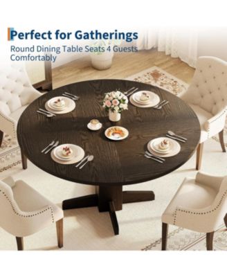 Farmhouse Dining Program 47-Inch Wood Table with a Sturdy Pedestal Base for Seating 4–6 People, Round Dining Table