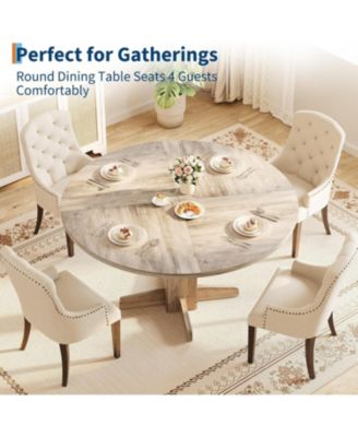 Farmhouse Dining Program 47-Inch Wood Table with a Sturdy Pedestal Base for Seating 4–6 People, Round Dining Table
