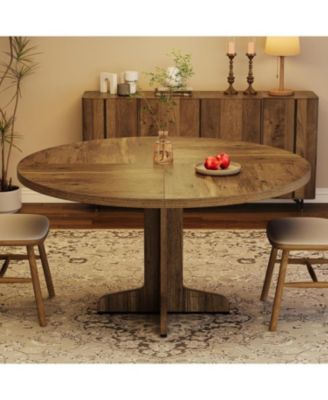 Round Dining Table for 4, 47" Dining Room Table with Wooden Base, Circle Kitchen Dinner Table for Dining Room, Kitchen, Living Room