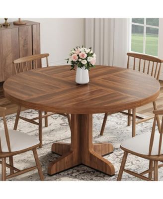 Round Dining Table for 4, 47" Dining Room Table with Wooden Base, Circle Kitchen Dinner Table for Dining Room, Kitchen, Living Room