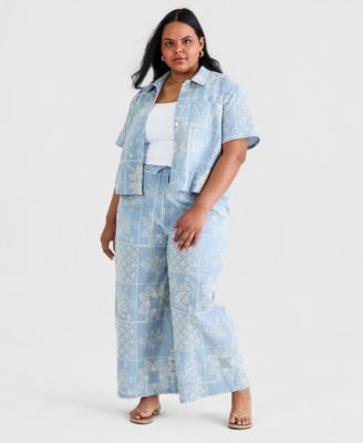 Trendy Plus Size Embroidered Wide Leg Jeans