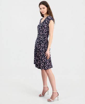 Women's Printed Cap-Sleeve A-Line Dress