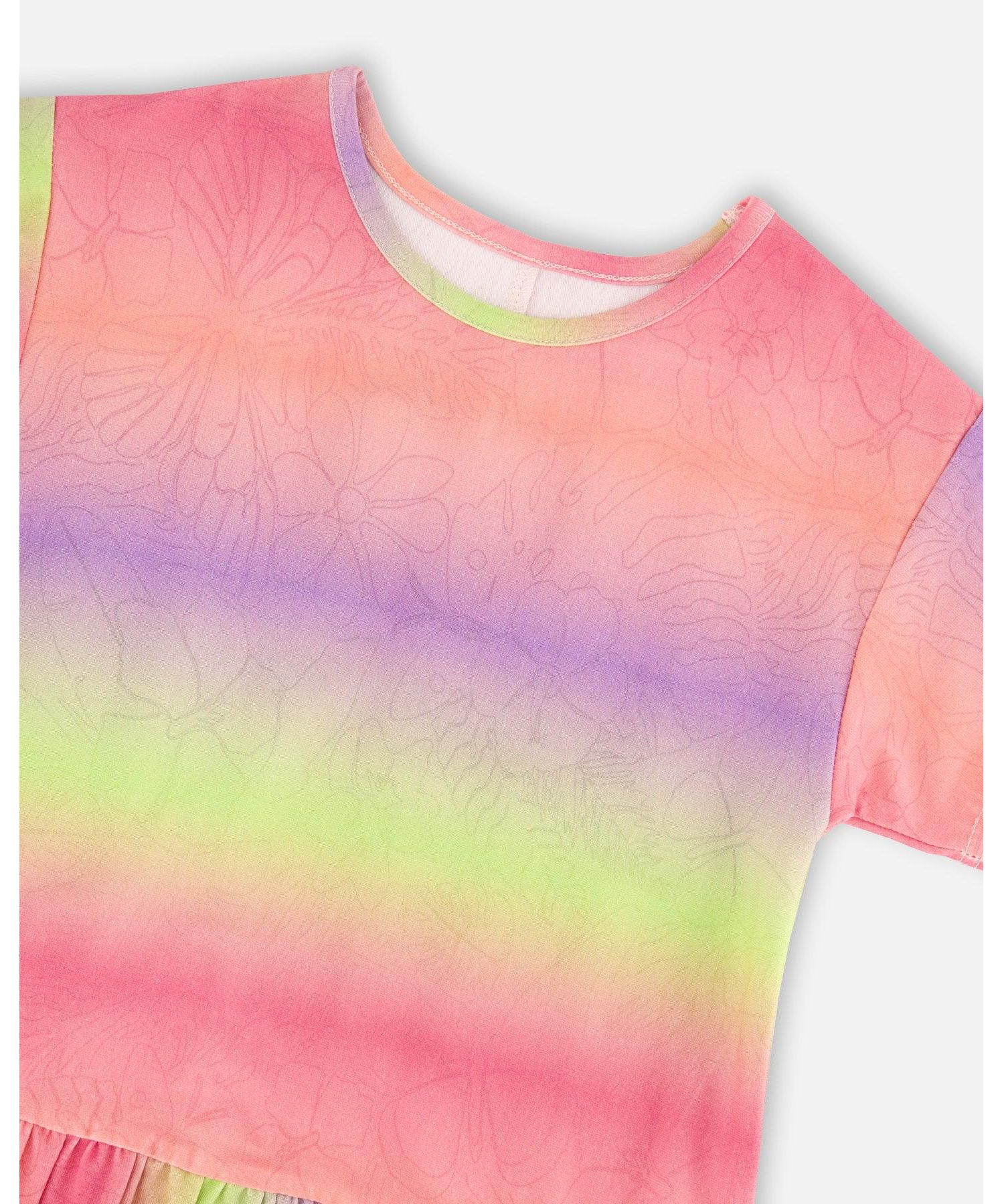 Big Girls Printed Jersey Dress with Heart Back Cut Out Multicolor