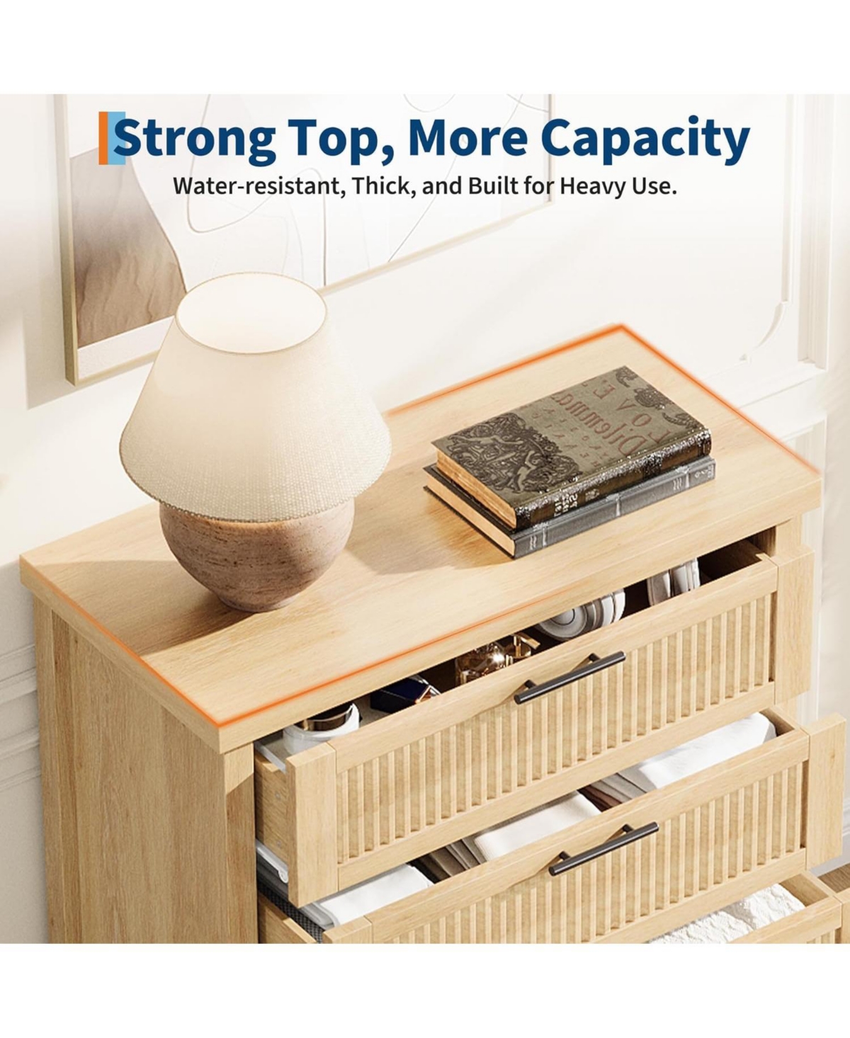 gaomon 4 Drawer Dresser, Oak Wooden Chest of Drawers with Metal Handles, Storage Cabinet for Bedroom Nursery Living Room Closet