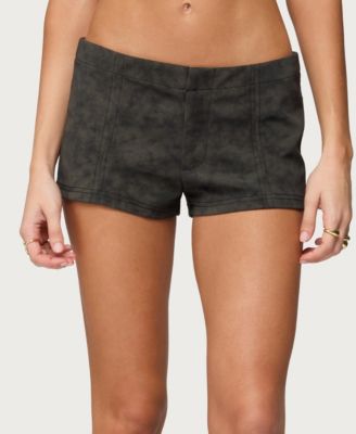 Women's Taia Distressed Faux Leather Micro Shorts