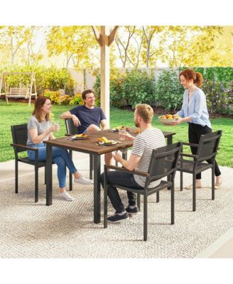 Outdoor Dining Set for 4, Acacia Wood Table and Stackable Chairs