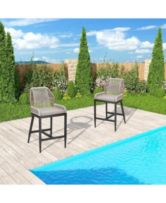 Outdoor Bar Stools Leaf Bohemia Wicker Rattan High Top Patio Chairs Back & Footrest