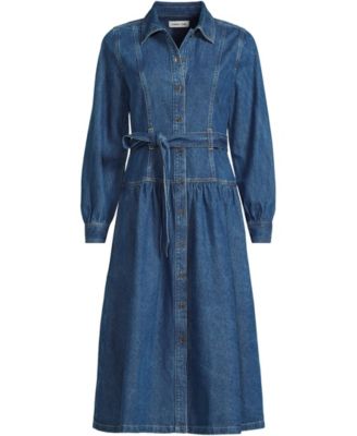 Women's Denim Button Front Midi Shirt Dress