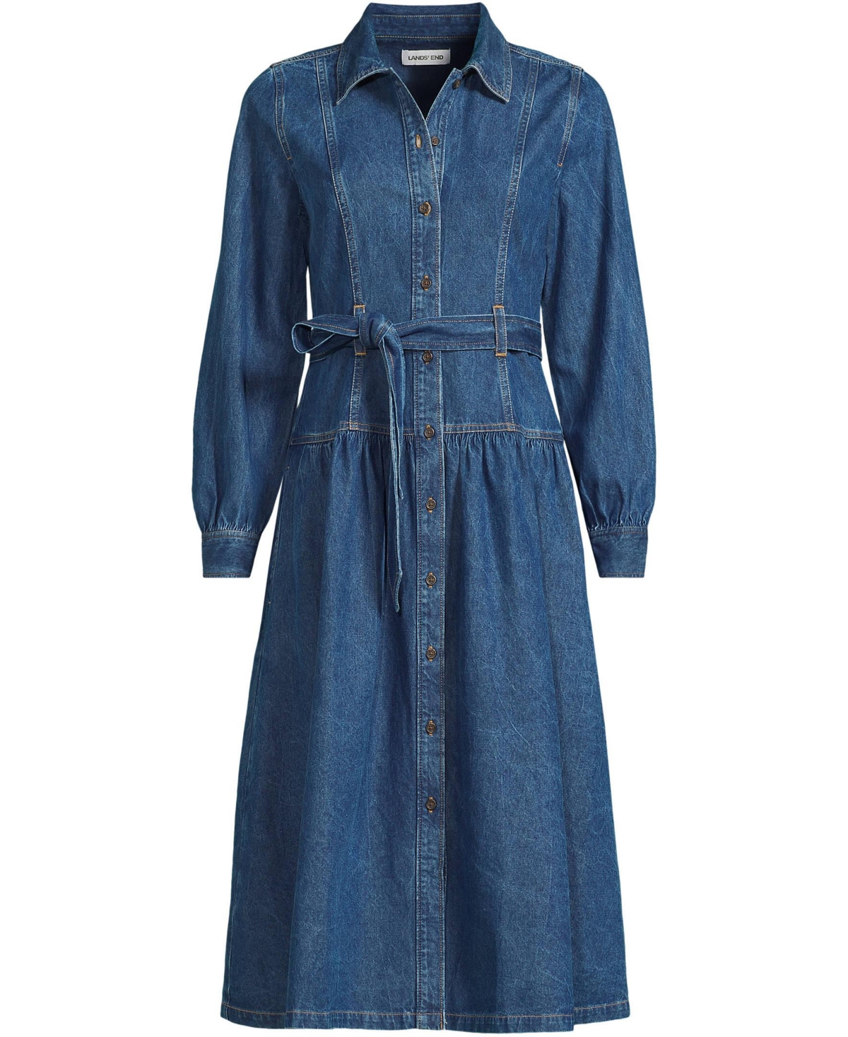 Lands' End Women's Denim Button Front Midi Shirt Dress