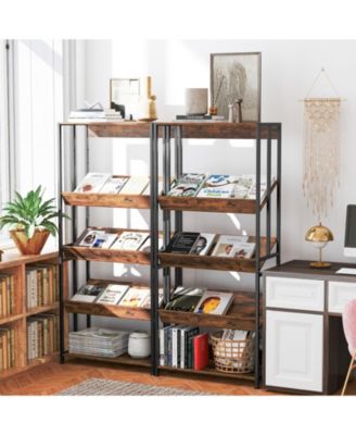 5-Tier Bookshelf with Adjustable and Tiltable Shelves