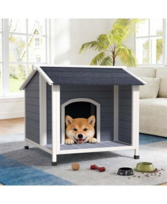 Outdoor Dog House: Wooden Shelter with Asphalt Roof & Raised Floor, Easy Assembly