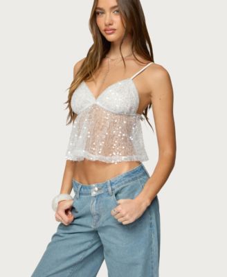 Women's Sheer Sequin Babydoll Tank Top