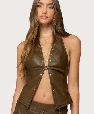 Women's Reese Split Front Faux Leather Top
